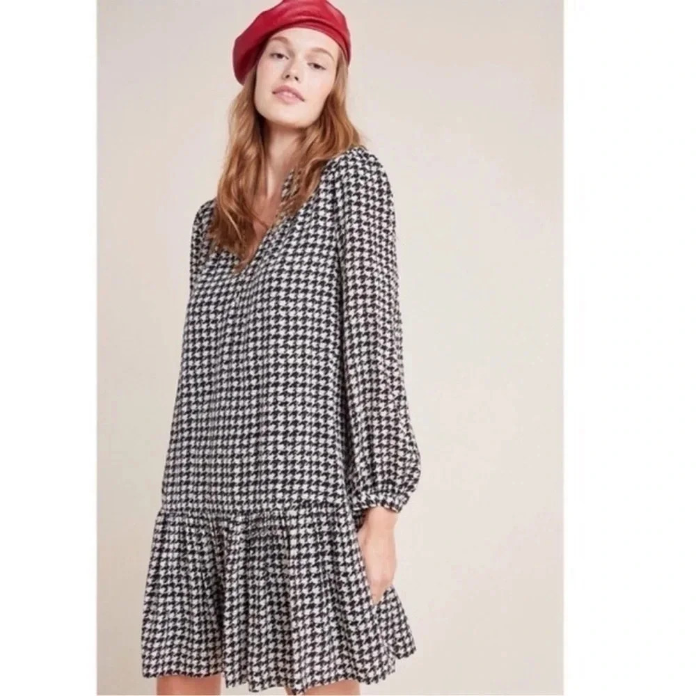 Maeve Sterling Houndstooth Drop Waist Pullover Dress Women’s Size Small